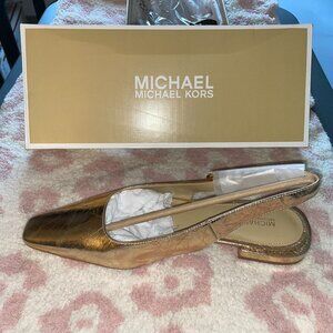 New Michael Kors Darrington Sling Flat Pale Gold Size 7.5M